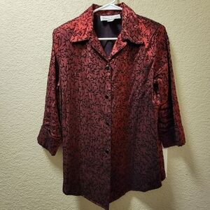 Gloria Lance red and black shimmer button up top
